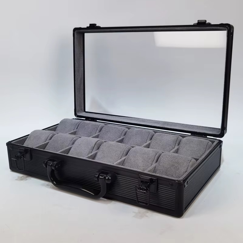 Rokxor Collectico Black Metal Case Glass Top Watch Organiser with 12 Slots