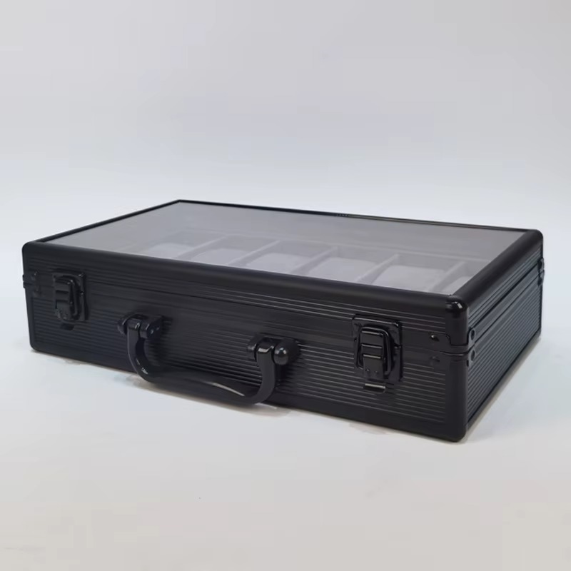 Rokxor Collectico Black Metal Case Glass Top Watch Organiser with 12 Slots - Image 4