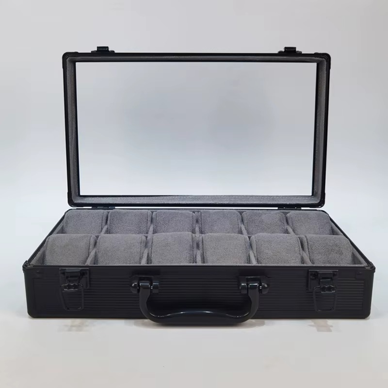 Rokxor Collectico Black Metal Case Glass Top Watch Organiser with 12 Slots - Image 3