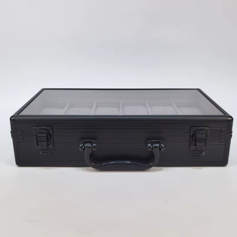 Rokxor Collectico Black Metal Case Glass Top Watch Organiser with 12 Slots - Image 5
