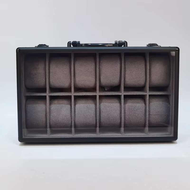 Rokxor Collectico Black Metal Case Glass Top Watch Organiser with 12 Slots - Image 2