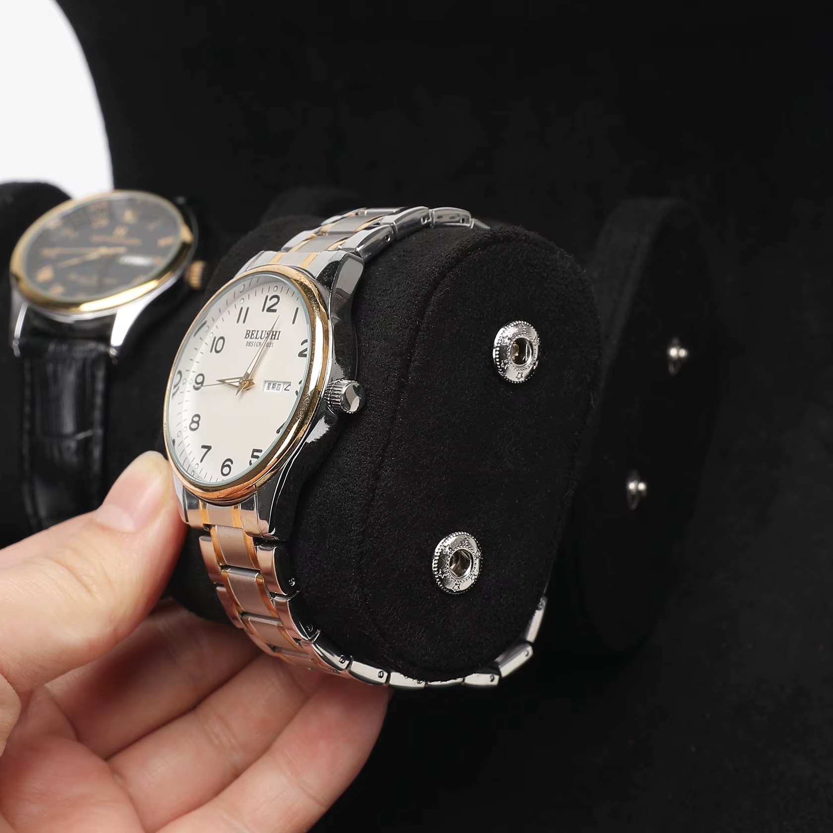 Rokxor Travel Roll Double Watch Case Black Leather - Image 7