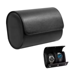 Rokxor Travel Roll Double Watch Case Black Leather