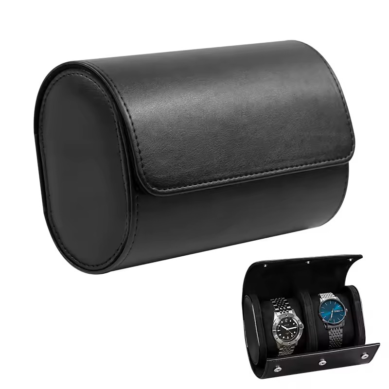Rokxor Travel Roll Double Watch Case Black Leather