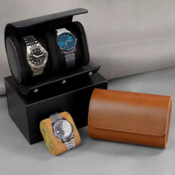 Rokxor Travel Roll Double Watch Case Black Leather - Image 3