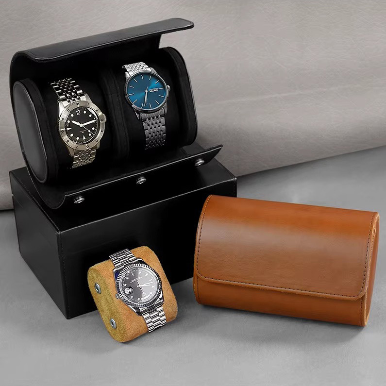 Rokxor Travel Roll Double Watch Case Black Leather - Image 3
