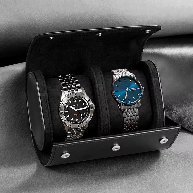 Rokxor Travel Roll Double Watch Case Black Leather - Image 2