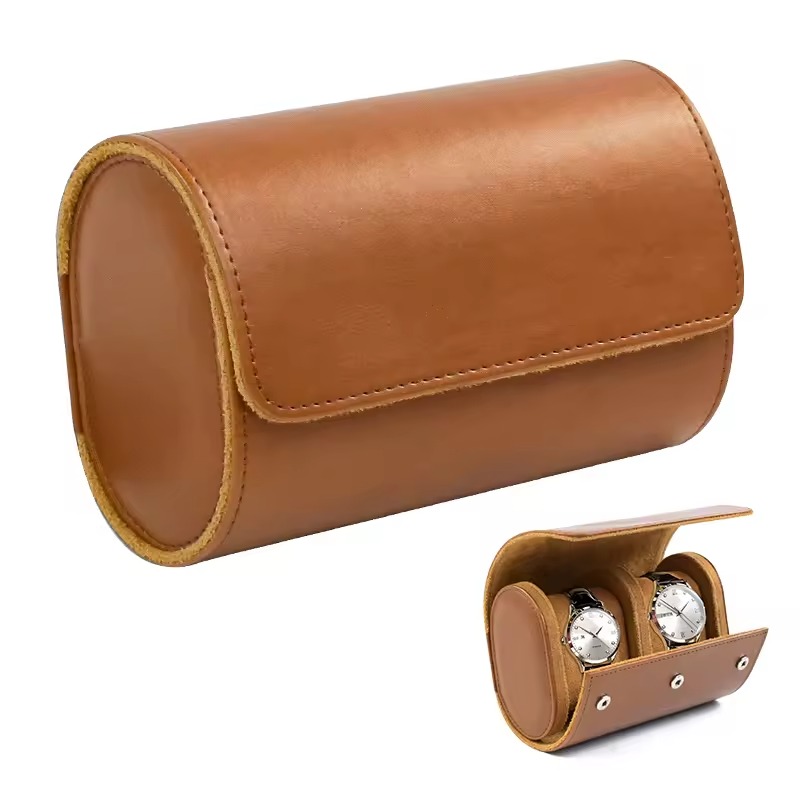 Rokxor Travel Roll Double Watch Case Brown Leather
