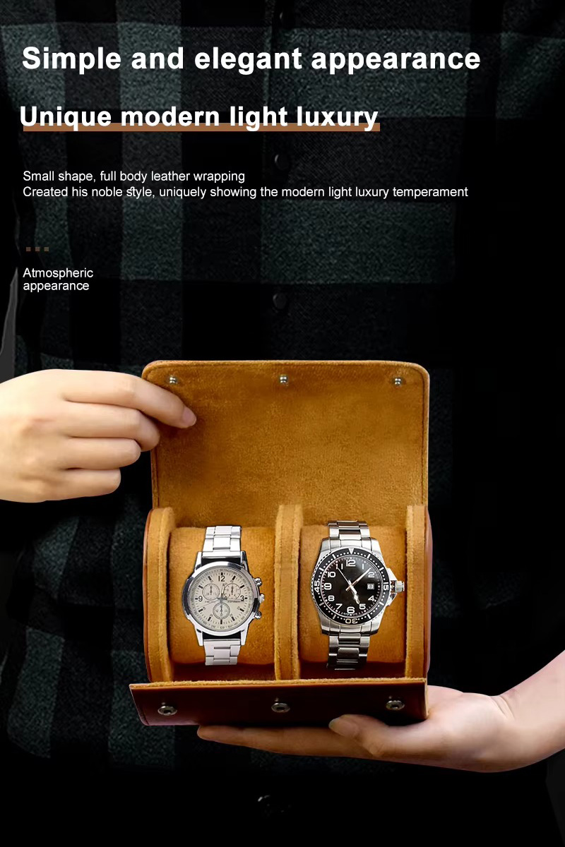 Rokxor Travel Roll Double Watch Case Brown Leather - Image 7