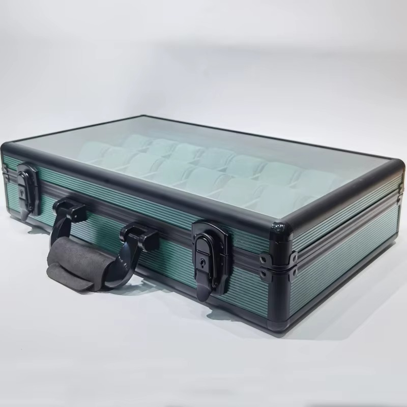 Rokxor Collectico Green Metal Case Watch Organiser with Glass Top 24 Slots - Image 3