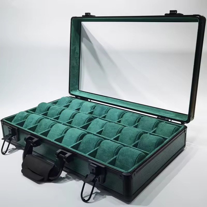 Rokxor Collectico Green Metal Case Watch Organiser with Glass Top 24 Slots