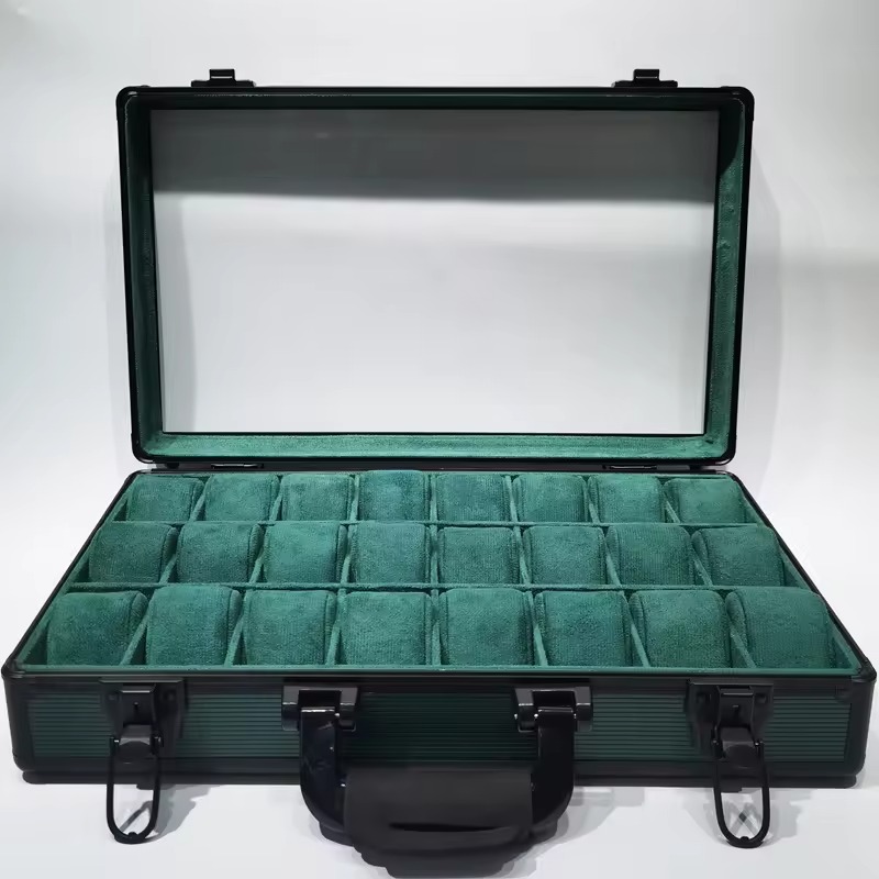 Rokxor Collectico Green Metal Case Watch Organiser with Glass Top 24 Slots - Image 2