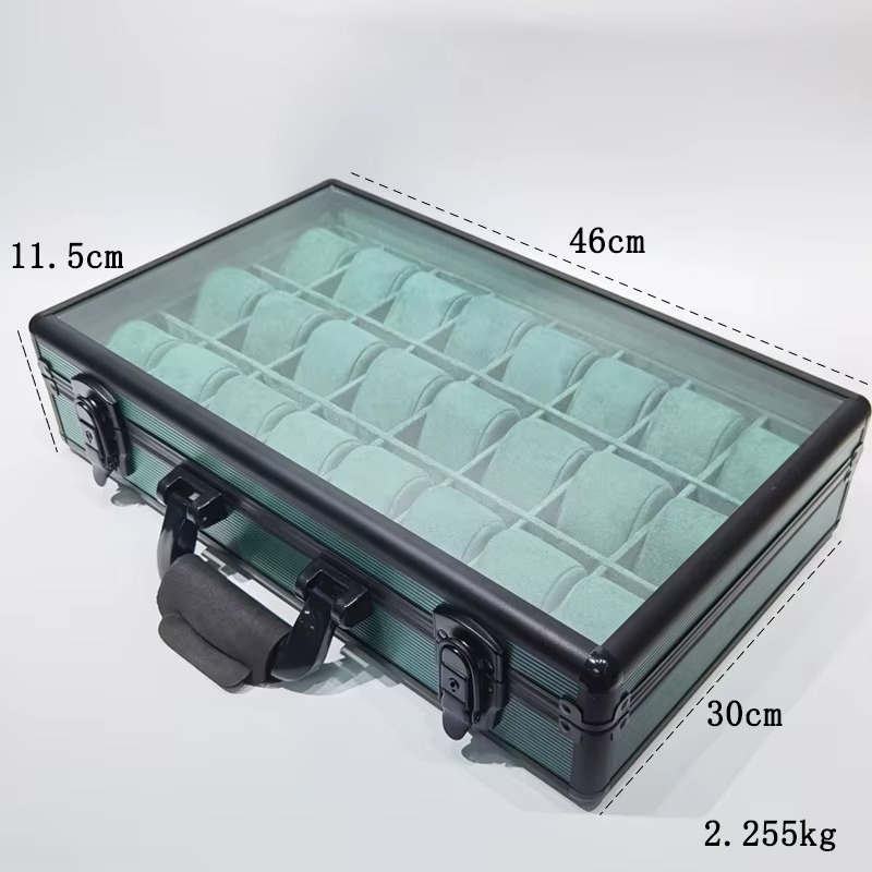 Rokxor Collectico Green Metal Case Watch Organiser with Glass Top 24 Slots - Image 6