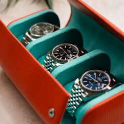 Rokxor Travel Roll Triple Watch Case Orange Textured Leather - Image 3