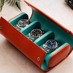 Rokxor Travel Roll Triple Watch Case Orange Textured Leather - Image 4
