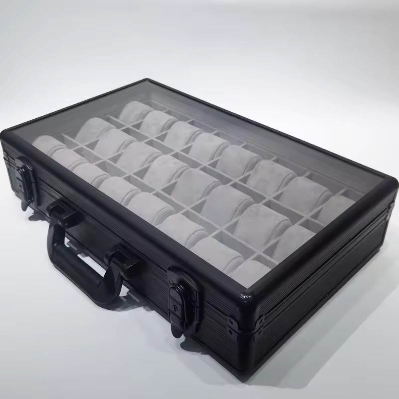 Rokxor Collectico Black Metal Glass Top Watch Organiser with 24 Slots - Image 3