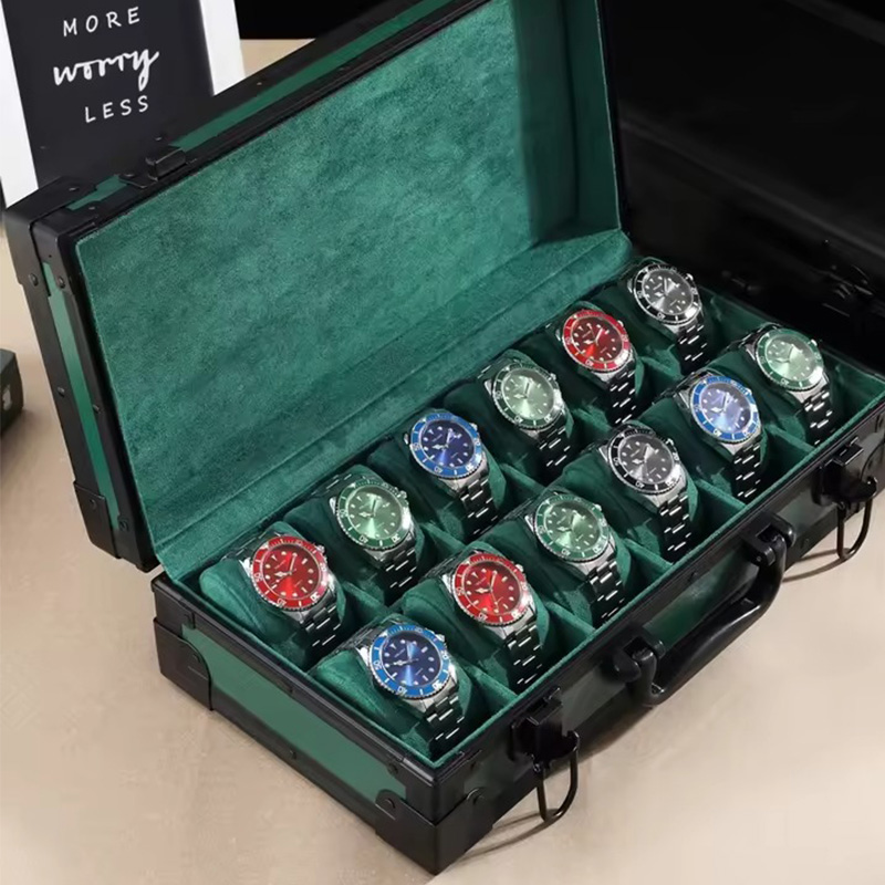 Rokxor Collectico Green Metal Case Watch Organiser with 12 Slots - Image 3