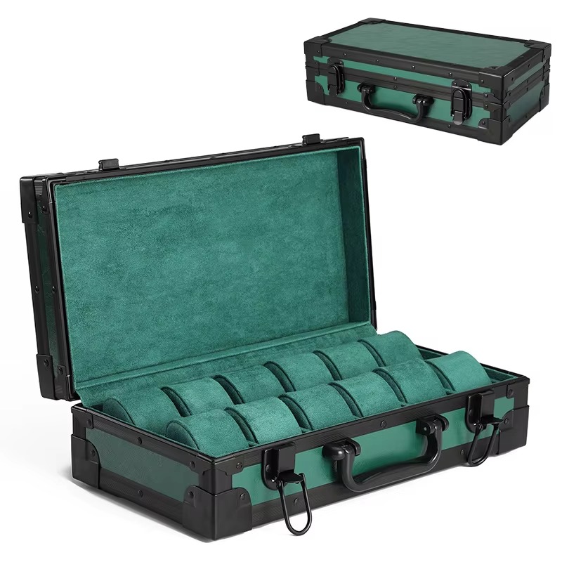 Rokxor Collectico Green Metal Case Watch Organiser with 12 Slots - Image 2