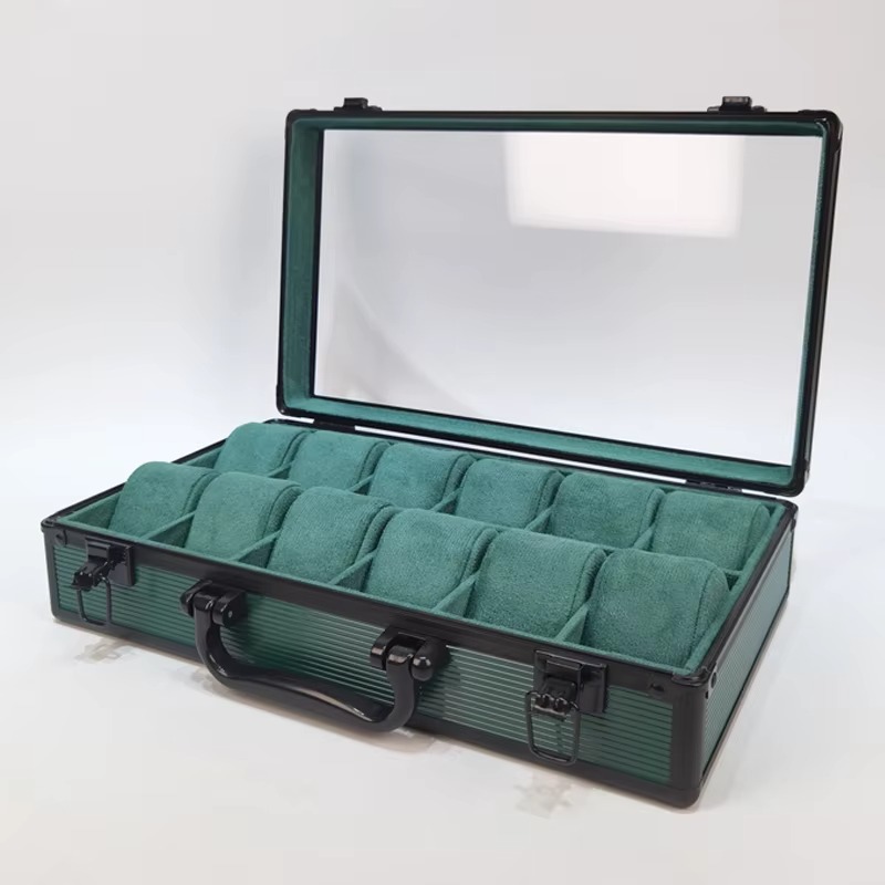 Rokxor Collectico Green Metal Case Glass Top Watch Organiser with 12 Slots