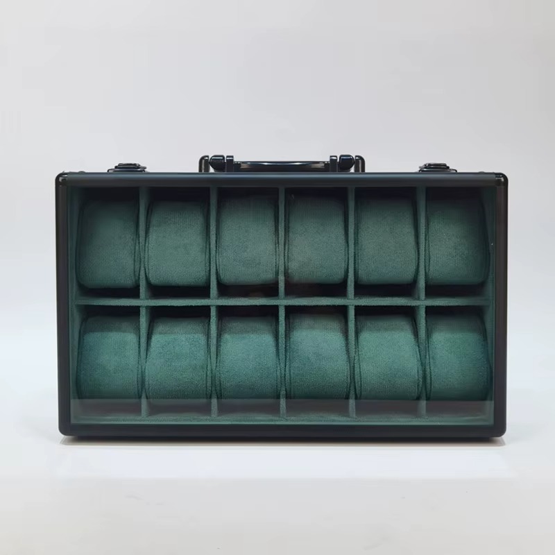 Rokxor Collectico Green Metal Case Glass Top Watch Organiser with 12 Slots - Image 3