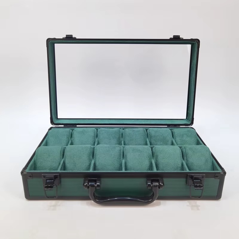 Rokxor Collectico Green Metal Case Glass Top Watch Organiser with 12 Slots - Image 2