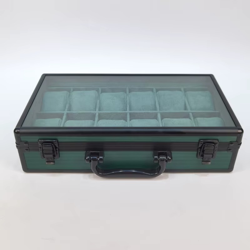Rokxor Collectico Green Metal Case Glass Top Watch Organiser with 12 Slots - Image 4
