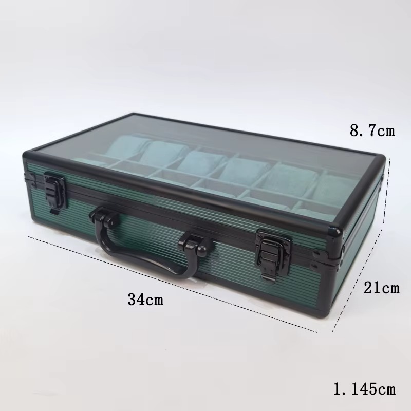 Rokxor Collectico Green Metal Case Glass Top Watch Organiser with 12 Slots - Image 5